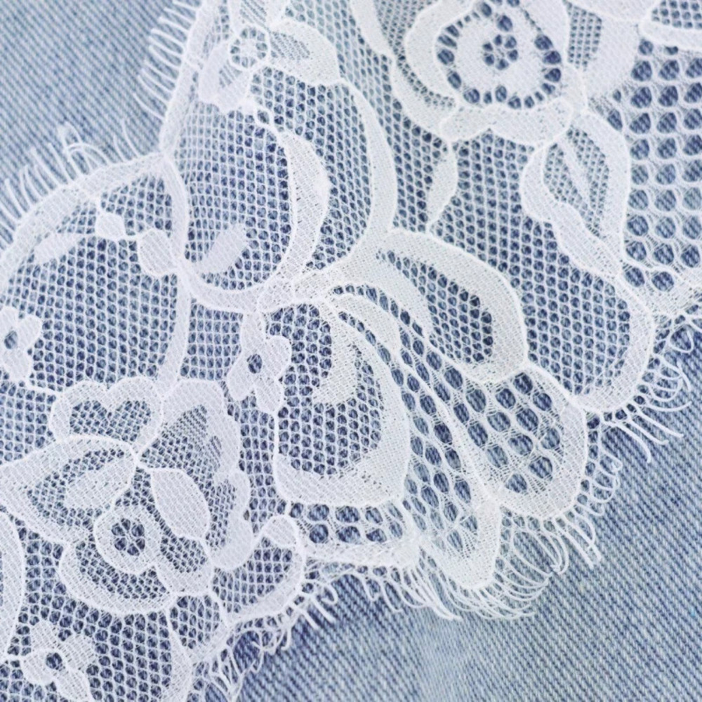 ZARA French Lace Moto Cropped Denim Jacket